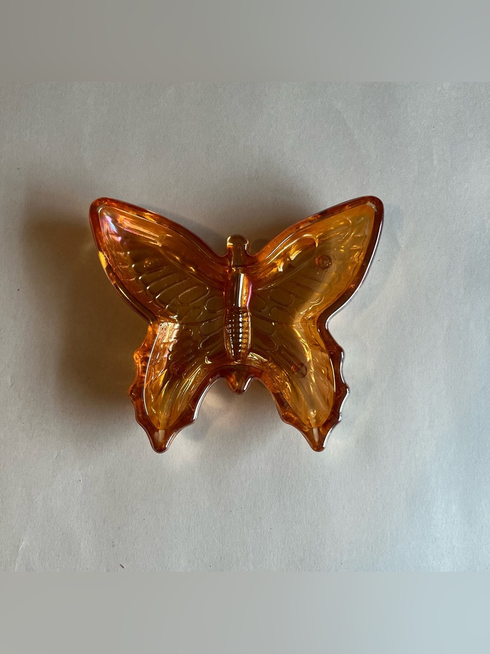 Vintage Jeannette Marigold Carnival Glass Butterfly Trinket Candy Dish 4x3.75"